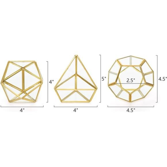 Artificial Succulent in 3 Pack Mini Glass Geometric Terrarium, Miniature Potted - Picture 6 of 6